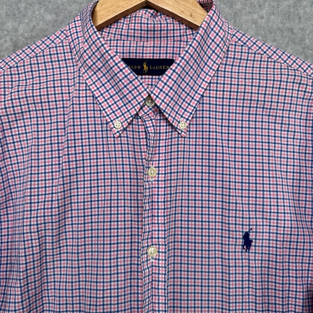 Ralph Lauren Men's Button Down Shirt Pink Blue Check Plaid Logo XXL